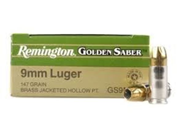 Picture of Remington Premier Golden Saber High Performance Jacket Handgun Ammo - 9mm Luger, 147Gr, BJHP, 500rds Case