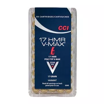 Picture of CCI Varmint Rimfire Ammo - V-MAX, 17 HMR, 17Gr, Poly-Tip V-Max, 500rds Brick, 2550fps