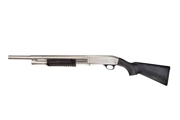 Picture of Armscor Rock Island Armory M5 Series Shotguns, M5 Matte Nickel Pump Action Shotgun - 12Ga, 3", 20", Matte Nickel, Black Synthetic Stock, 4rds, Bead Front Sight, Fixed Cylinder