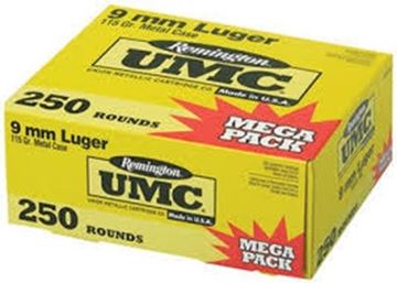 Picture of Remington 23777 UMC Mega Pack Pistol Ammo 9MM, MC, 115 Gr, 1145 fps, 250 Rnd, Boxed