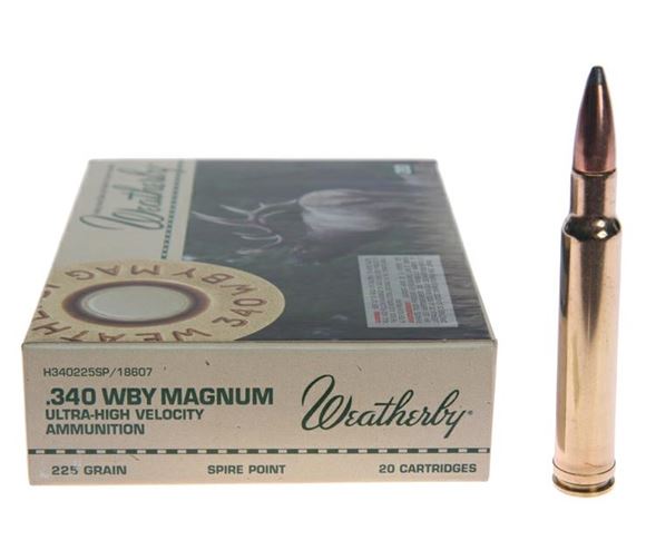 Picture of Weatherby Ultra-High Velocity Rifle Ammo - 340 Wby Mag, 225Gr, Spire Point, 20rds Box