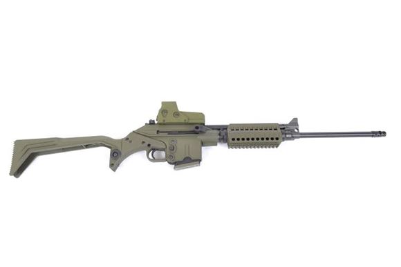 Picture of Kel-Tec SU-16F Predator Semi-Auto Rifle - 223 Rem, 18.5", Blued, OD Green Charlie Folding Stock, 5rds, w/Trace Red Dot, Flash Hider