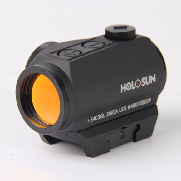 Picture of Holosun Red Dot Sights - HS403GL Red Dot Sight, Black, 2 MOA, 2 NV & 10 DL Settings, Multi-Layer Coating, Waterproof IP67, w/Picatinny AR Riser and Low Mount, CR2032, 50,000 hrs