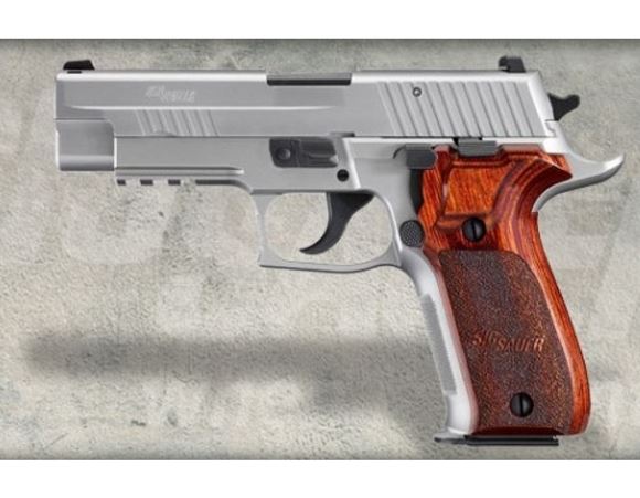 Picture of SIG SAUER P226 Elite Stainless DA/SA Semi-Auto Pistol - 9mm, 4.4", Stainless, Custom Rosewood Grips, 2x10rds, SIGLITE Night Sights, SRT, Rail, Beavertail