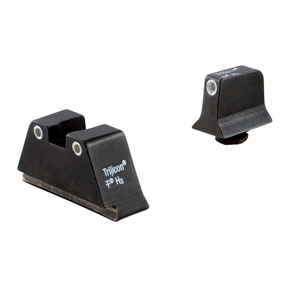 Picture of Trijicon Iron Sights, Trijicon Bright & Tough Night Sights (Suppressor Series) - Glock, GL201-C-600649, Glock Bright & Tough Night Sight Suppressor Set, White Front & White Rear w/Green Lamps, Fits Glock Models 17/17L/19/22/23/24/25/26/27/28/31/32/33/34/