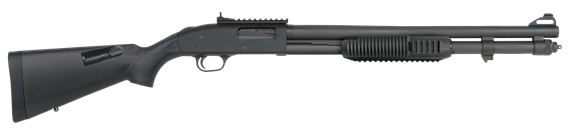 Picture of Mossberg 590A1 Tactical 9-Shot XS Ghost Ring Sights Pump Action Shotgun - 12Ga, 3", 20", Heavy-Walled, Parkerized, Black Synthetic Stock & Tri-Rail Forend, 8rds, XS Ghost Ring Sights, Fixed Cylinder, Metal Trigger Guard & Safety Button