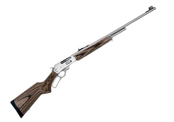 Picture of Marlin Model 336XLR-30 Lever Action Rifle - 30-30 Win, 24", Stainless Steel, Black/Grey Laminated Hardwood Pistol Grip Stock w/Fluted Comb, 5rds, Brass Bead w/Wide-Scan Hood Front & Adjustable Semi-Buckhorn Folding Rear Sights