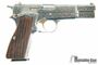 Picture of Browning Hi-Power JMB Custom Renaissance Silver Single Action Semi-Auto Pistol - 9mm, 4-5/8", Nickel Plated, Floral Engraved, Hand Checkered & Carved Walnut Grips, 2x10rds, Fixed Sights, With Display Case