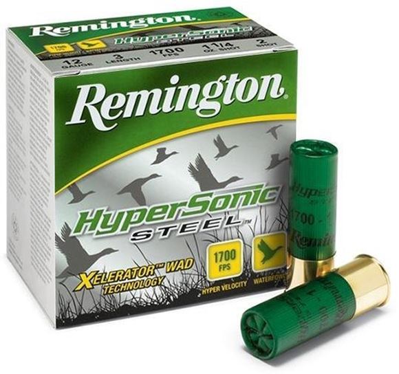 Picture of Remington Hypersonic Steel Shotgun Ammo - 12Ga, 3", 1-1/4oz, #4, Zinc Plated Steel Shot, 25rds Box, Ignition Chamber Technology, 1700fps