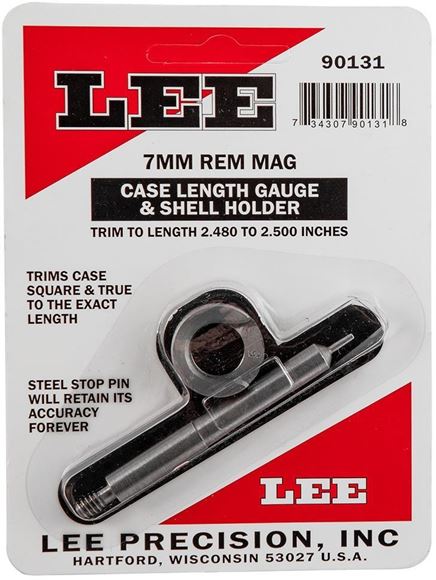 Picture of Lee Precision Case Conditioning Tool, Case Trimming Tool - Case Length Gauge & Shell Holder, 7mm Rem Mag