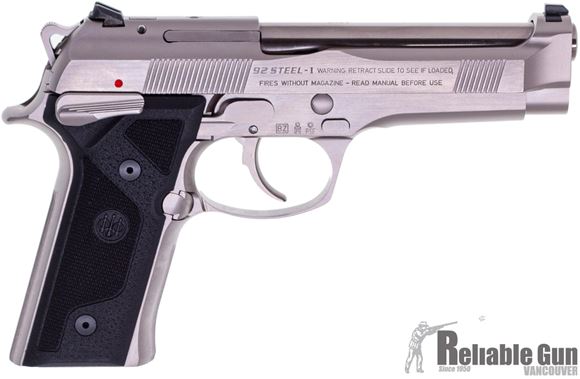 Picture of Used Beretta 92 Steel I - All Stainless Steel Frame & Slide 9mm Semi Auto Pistol, 2x Magazines, Original Box, Excellent Condition