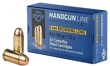 Picture of PPU PPH9BL Pistol Ammo 9mm Browning Long, FMJ, 108gr  50 Rnds