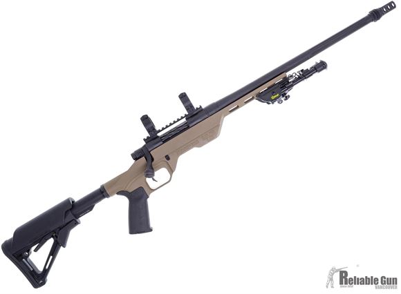 Picture of Used Mossberg MVP LC Bolt Action Rifle - 7.62mm NATO, 18.5", Medium Bull Barrel, Surefire Muzzle Brake, FDE Stock, Top Rail, Adjustable Stock, Magpul Grip, Caldwell Bipod, 1 Mag, Good Condition