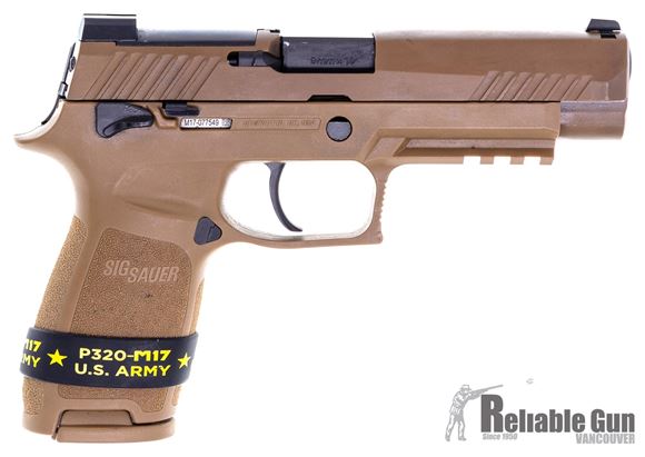 Picture of Used SIG SAUER P320 M17 Striker Action Semi-Auto Pistol - 9mm, 4.7", Coyote PVD, FDE Polymer Grip Module, 2x10rds, SIGLITE Removable Night Sight Plate, Rail, Original Box, Very Good Condition