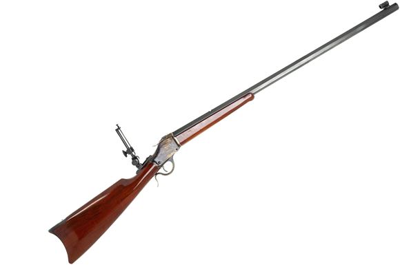 Picture of Used Uberti 1885 High Wall Falling Block Rifle, 45/70 Govt, 30" Heavy Octo Barrel, Pedersoli Tang Sight, Colour Case Hardened, Good Condition