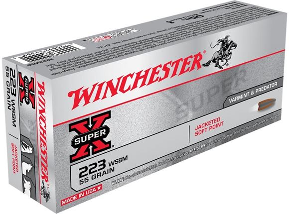 Winchester Super-X Power-Point Rifle Ammo - 223 WSSM, 55Gr, Pointed Soft Point, 20rds Box, 3850fps