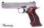 Picture of Used SIG SAUER P210 Target Single Action Semi-Auto Pistol - 9mm, 5'', Silver PVD Coating, Ergonomic NILL Wood Grips, 3x8rds Magazines, Adjustable Sight, Original Box, Excellent Condition