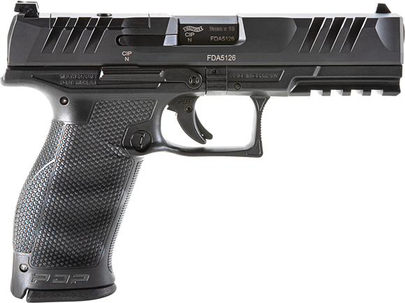 Picture of Walther PDP Full Size Optic Ready Semi-Auto Pistol - 9mm, 4.5", Steel Slide, Black Polymer Frame, Front Serrations, 2x10rds, Grip Panels, Rail