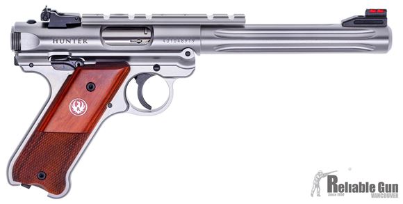 Picture of Used Ruger Semi Auto  Rimfire Pistol - Mark IV Hunter, 22LR, 6.88" BBL, Stainless Steel, Adjustable Rear Sight Hi Viz Front, 2 Magazines, Original Box, Excellent Condition