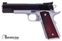 Picture of Used Les Baer 'Boss' 1911 Two Tone, 45 Acp, 5'',  Hard Chrome Frame w/ Blued Slide, Adjustable Rear Sight Fiber Optic Front,  Checkered Rosewood Grips, Magwell, 1 Magazine, Excellent Condition