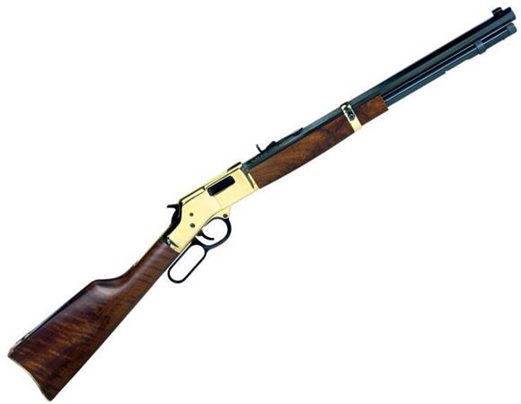 Picture of Henry Big Boy Lever Action Rifle - 45 Colt, 20", Octagonal, Polished Hardened Brass Receiver, American Walnut Stock w/Straight Grip, 10rds, Brass Beaded Front & Marbles Fully Adjustable Semi-Buckhorn w/Diamond Insert Rear Sight