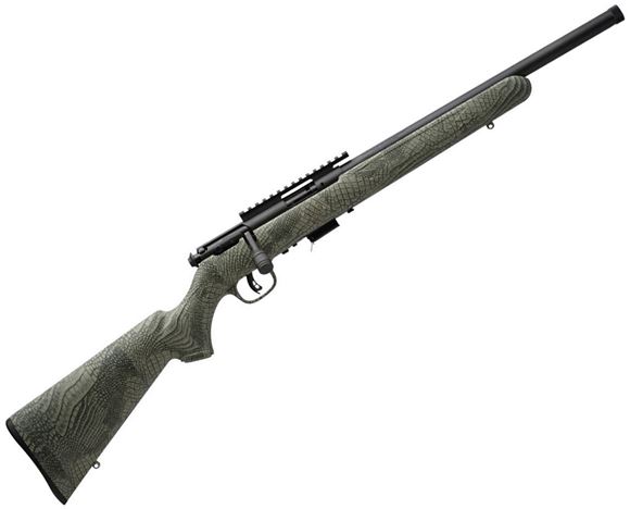 Picture of Savage Arms Mark II Series, Mark II FV-SR, Troy Landry, Rimfire Bolt Action Rifle - 22 LR, 16.5", Matte Black, Carbon Steel, Green/Alligator Synthetic Stock, 5rds, AccuTrigger