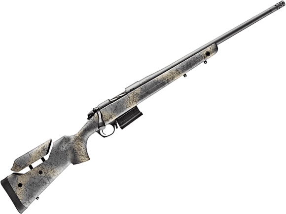 Picture of Bergara B-14 Terrain Wilderness Bolt Action Rifle - 6.5 PRC, 24" , Matte Blued, Bergara Molded Mini-Chassis Grey & FDE w/ Black Splatter Stock, Omni Muzzle Brake, 3rds