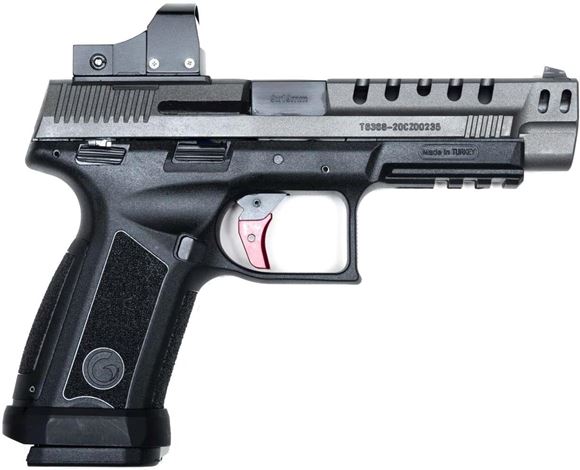 Picture of Girsan MC9T Xtreme Canadian OR Semi-Auto Striker Fire Pistol - 9mm, 5", Tungsten Grey Slide, Black Polymer Frame, Changable Backstraps, Inc. Red Dot & Mount, Standard Rear Sight Plate, Extended Mag Release, Red Curved & Flat Trigger, Extended Magwell