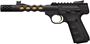 Picture of Browning Buck Mark Plus Vision Rimfire Semi-Auto Pistol - 22 LR, 5-7/8", Anodized Black, Gold Cerakote Barrel, Diamond Barrel Sleeve Cuts, UFX Overmolded Grips, 10rds, White Outline Pro Rear Sight & Truglo Fiber Optic Front Sight, Threaded Muzzle, Picati