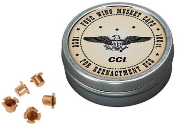 Picture of CCI Primers, Muzzleloader Precussion Caps & Musket Caps - Civil War Reenactment Four Wing Musket Caps, Multiple Use, 100ct Can