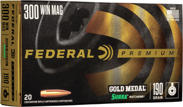 Picture of Federal GM300WM Gold Medal Rifle Ammo 300 WIN, SMK BTHP, 190 Grains 2900 fps, 20, Boxed