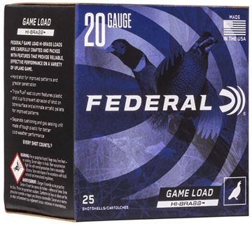 Picture of Federal Game-Shok Hi-Brass Game Load Shotgun Ammo - 20Ga, 2-3/4", 2-3/4DE, 1oz, #6, 25rds Box, 1220fps