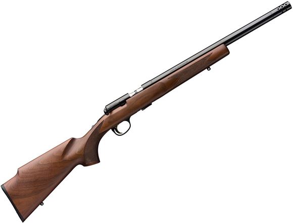 Picture of Browning T-Bolt Target Bolt Action Rifle - 22 LR, 16-1/2", Bull Barrel w/ Muzzle Brake, Matte Blued, Satin Grade I Black Walnut Stock, Adjustable Trigger, 10rds