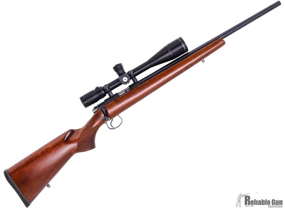 Picture of Used CZ 452 Varmint Bolt Action Rifle, 22 LR, 20" Blued Heavy Barrel, Bushnell Elite 3200 Tactical Scope 5-15 AO, Walnut Stock, 1 Mag, Very Good Condition