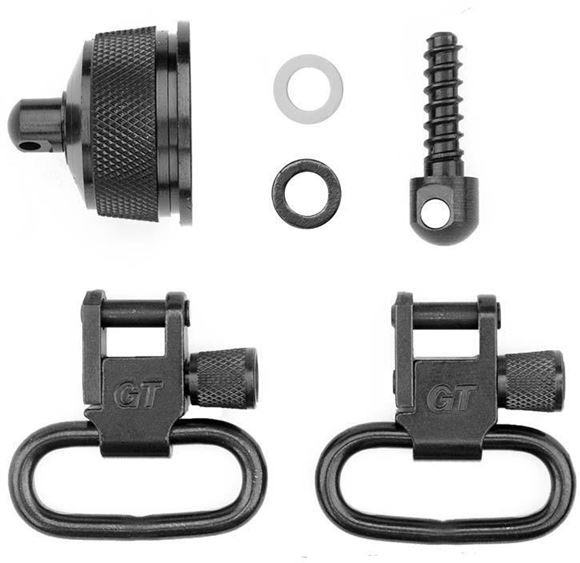 Picture of GrovTec GT Magazine Cap Swivels Set - Magazine Cap & Swivel, For 870, 870 Youth, 1100, 12Ga, 3/4" Wood Screw Swivel Stud Rear & 1 Pair GT Locking Swivels, 1" Loops, Black-Oxide Finish