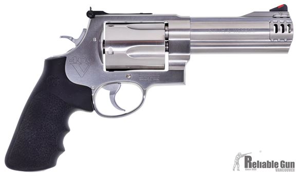 Picture of Used Smith & Wesson (S&W) Model 460V DA/SA Revolver - 460 S&W Mag, 5", Satin Stainless Steel, X-Large Frame (X), Synthetic Grip, 5rds, Red Ramp Front & Adjustable Rear Sights, Original Case, Excellent Condition