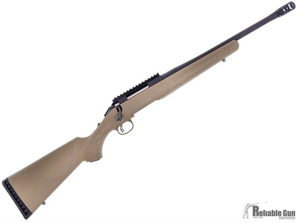 Picture of Used Ruger American Ranch Bolt Action Rifle - 450 Bushmaster, 16.12", Muzzle Brake, Matte Black, Alloy Steel, Flat Dark Earth (FDE) Composite Stock, 1 Magazine, Excellent Condition