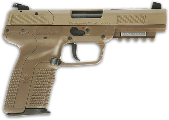 Picture of FN Herstal (FNH) Five-seveN Semi Auto Pistol - 5.7x28mm, 5", Matte Black, FDE Polymer Frame, 2x10rds, Adjustable Sights