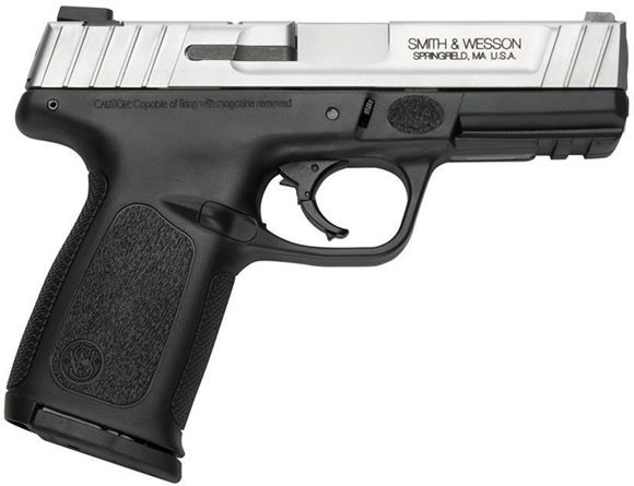 Picture of Smith & Wesson (S&W) Model S&W SD9 VE Striker Fired Action Semi-Auto Pistol - 9mm, 4-1/4", Stainless Steel, Polymer Frame, Two-Tone, Textured Polymer Grip, 2x10rds, White Dot Front & Fixed 2-Dot Rear Sights