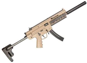 Picture of German Sport Guns (GSG) GSG-16 Rimfire Semi-Auto Rifle - 22 LR, 16.5", w/Barrel Shroud, Retractable Stock, Desert Tan Color