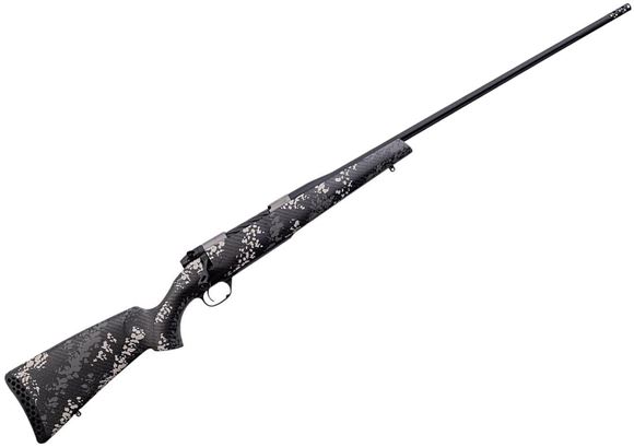 Picture of Weatherby Mark V Backcountry TI 2.0 Bolt-Action Rifle - 300 WBY, 26" Fluted Barrel, #2 Contour, Cerakote Finish, Graphite Black,Grey and White Sponge Accents, Carbon Fiber Stock, Muzzle Brake, 3 Rounds