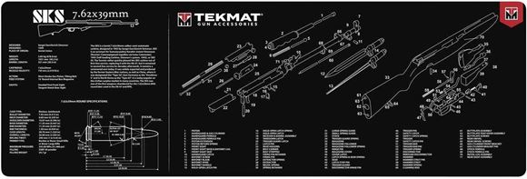 Picture of Tekmat, SKS Bench Mat - Extra Thick Black Neoprene, with Exploded Parts View, 12"x36"