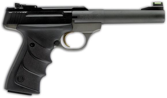 Picture of Browning Buck Mark Practical URX Rimfire Single Action Semi-Auto Pistol - 22 LR, 5-1/2", Tapered Bull, Matte Blued, Matte Gray Aluminum Alloy Receiver, Ultragrip RX Ambidextrous Grips, 10rds, TruGlo Fiber Optic Front & Pro-Target Adjustable Rear Sights