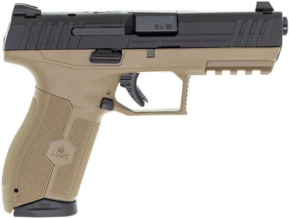 Picture of IWI Masada 9 Optic Ready SA Semi-Auto Pistol FDE - 9mm, Cold Hammer Forged Barrel, 4.25", 1:10 RH, FDE Polymer, Steel Slide, Optic Ready, 2x10rds, Inc. Backstraps