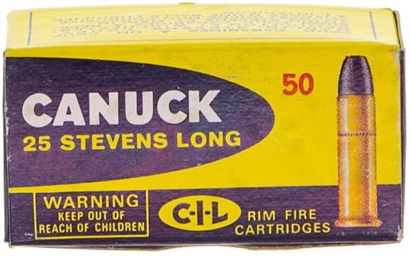 Picture of Canuck 25 Stevens Long Rimfire Ammo -  50rds box (Old Box Good Condition)