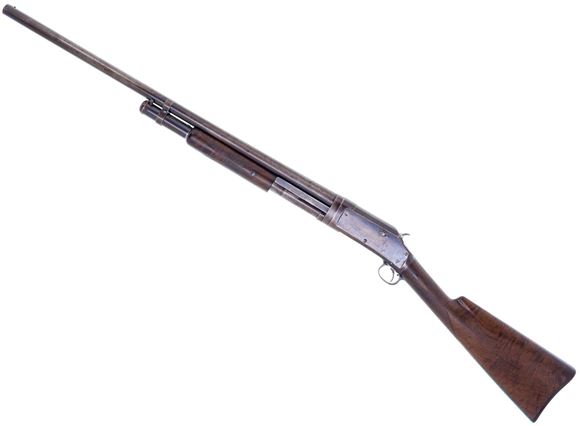 Picture of Used Winchester 1897 Black Diamond Trap Slide Action Shotgun, 12-Gauge, 28''' Barrel Full Choke, Straight Grip Checkered Wood Stock w/Black Diamond Inlay, 1902 Production, Good Condition