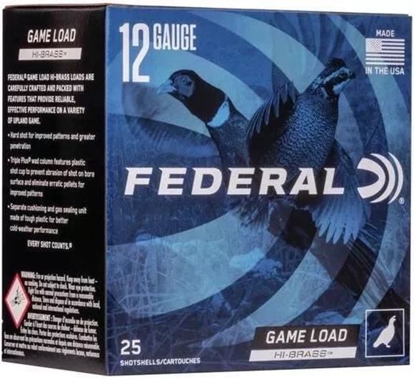 Picture of Federal Game-Shok Upland Hi-Brass Load Shotgun Ammo - 12Ga, 2-3/4", 3-3/4DE, 1-1/4oz, #4, 25rds Box, 1330fps