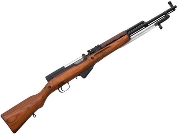 Picture of Simonov Surplus SKS Semi-Auto Rifle - B-Grade Matching Numbers (Metal), Stocks Will Be Pitted, Paint Will Be Discoloured Or Faded, Metal May have Rust And Pitting, 7.62x39mm, 20", Blued, Hardwood Stock, 5rds, Post Front & Adjustable Rear Sights, Folding