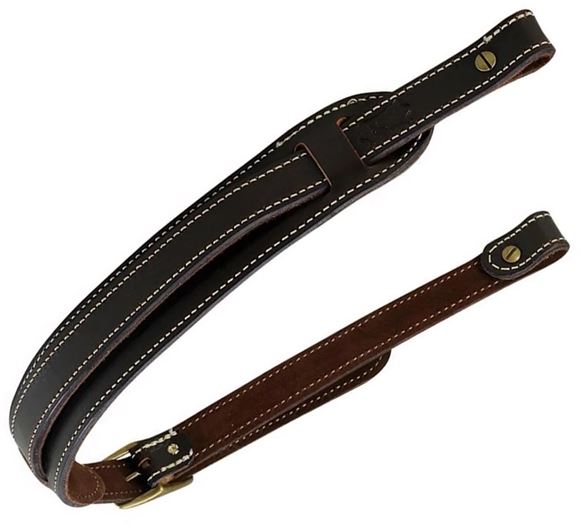 Picture of Levy's Hunting Deluxe Series Rifle Slings - 1" Veg-Tan Leather Rifle Sling, Brown Suede Backing, Loop Adjustment, Fits 1" Swivels, Secured With Chicago Screws, Adjustable 32"-36", Dark Brown