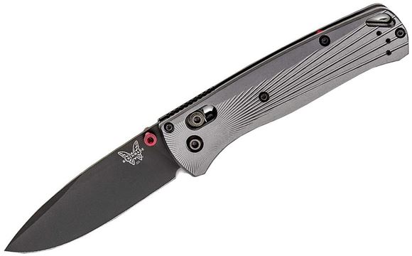 Picture of Benchmade Knife Company, Knives - Bugout, AXIS Mechanism, 3.24" M390 Blade (Black Cerakote), Grey T6 Aluminum Handle, Mini Deep Carry Reversable Clip, Drop-Point, Plain Edge, Lanyard Hole, Weight: 2.50oz (70.87g)